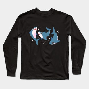 Cute Sharks with Busy Saving Myself Typography Long Sleeve T-Shirt